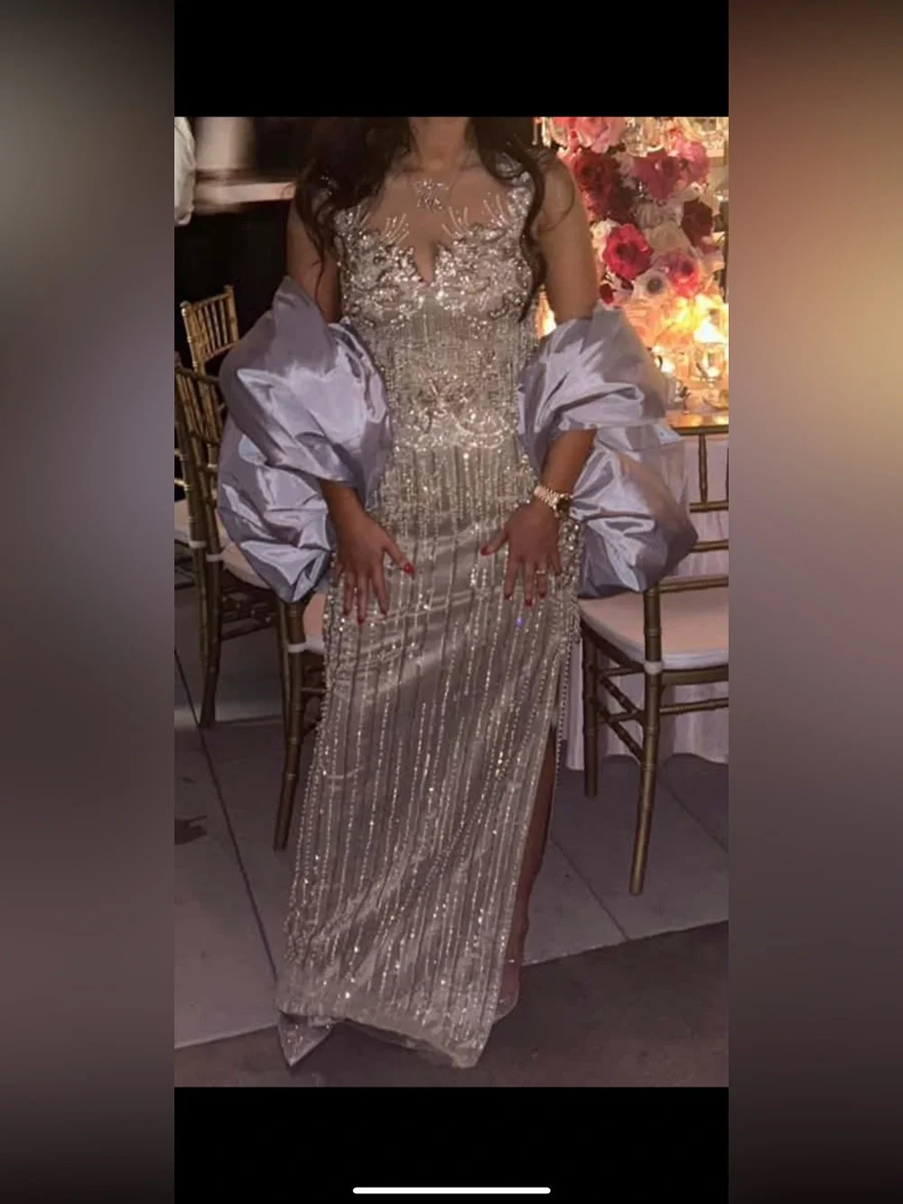 Silver Beaded & Stoned Evening Gown